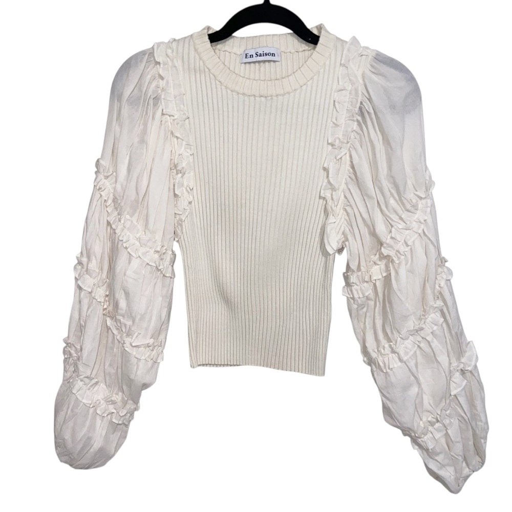 En Saison Top Womens Pirate Ruffle Shirt Blouse Puff Sleeve Ren Fair Victorian
